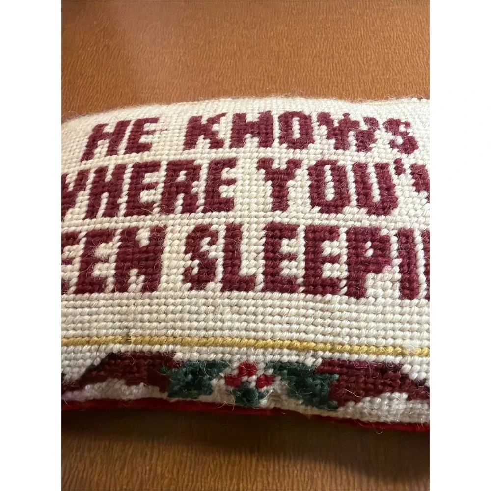 VTG Needlepoint Pillow 9x6 Naughty Cheeky 